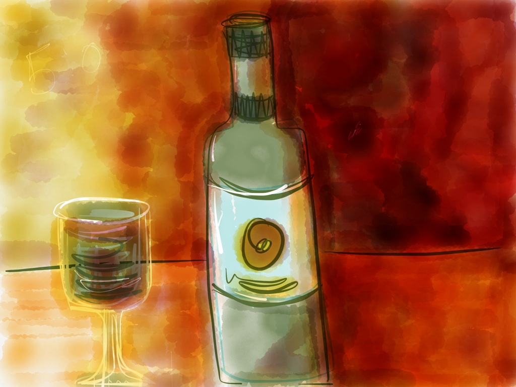 illustration of wine bottle and glass